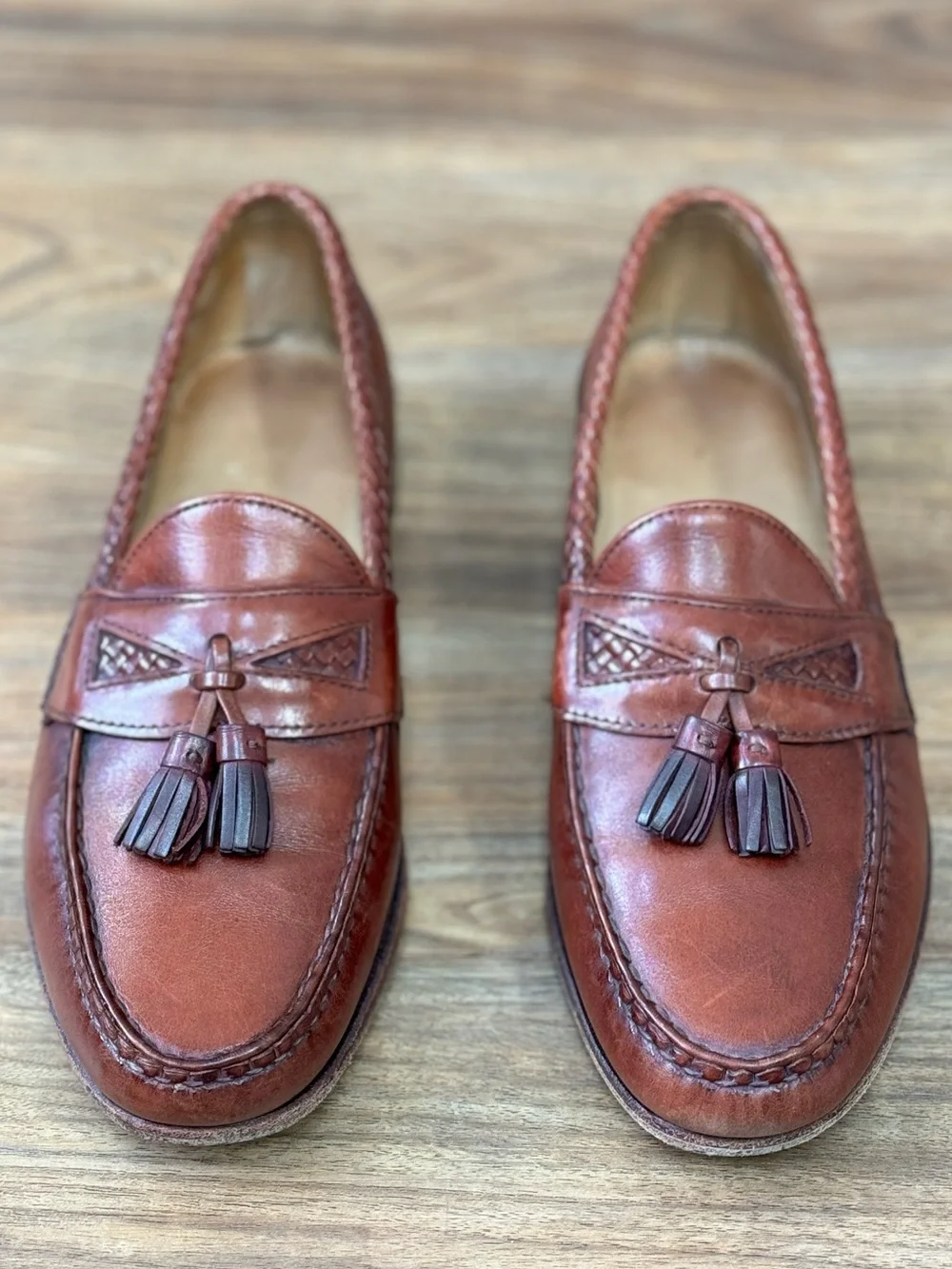 Allen Edmonds Maxfield Brown Leather Tassel Loafers Woven Trim Men’s 10.5D 47716